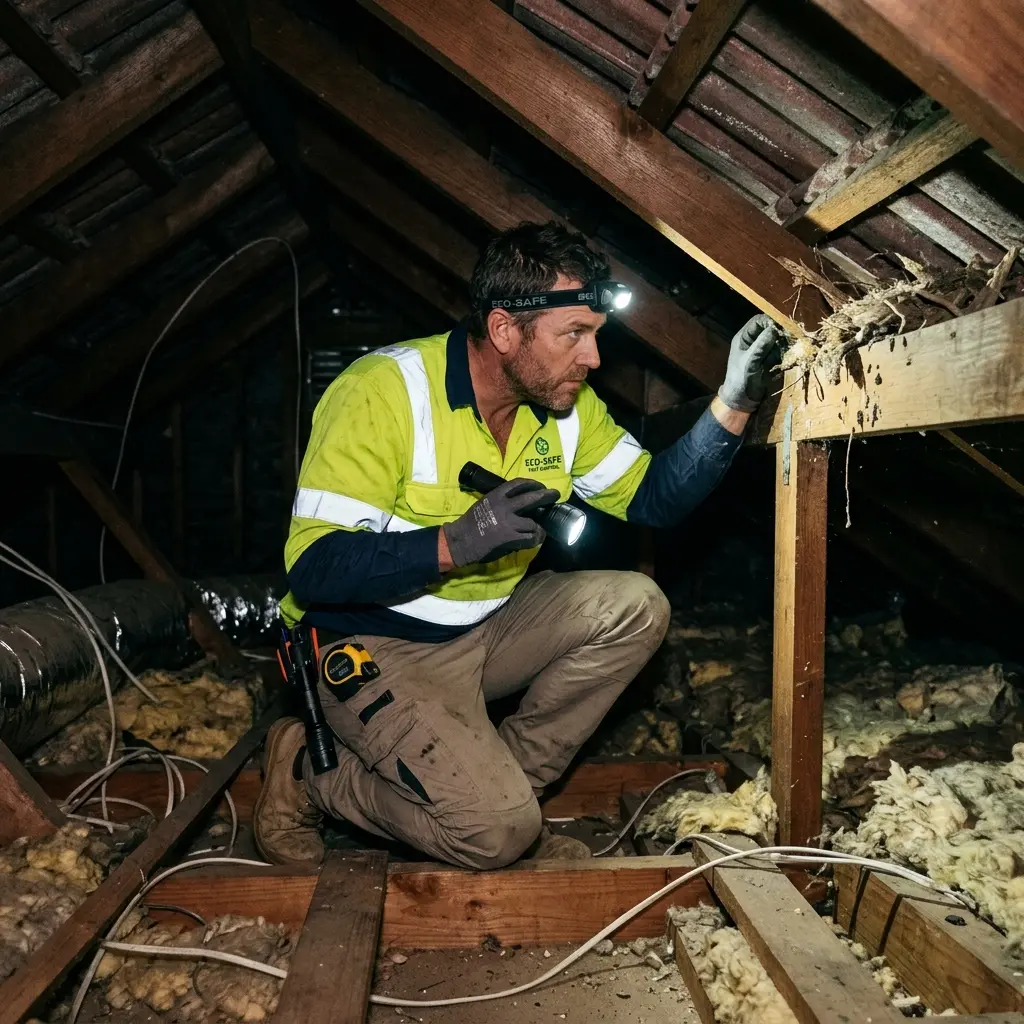 Technician inspecting a roof cavity for a dead animal in Mount Martha