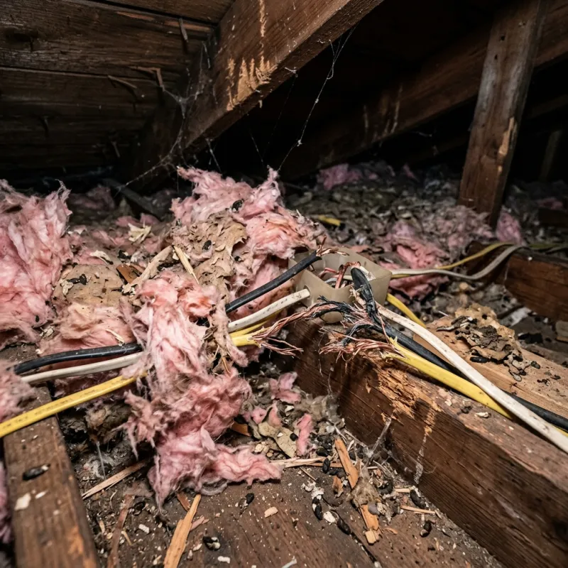 Contaminated ceiling insulation being assessed in a Mount Martha roof space