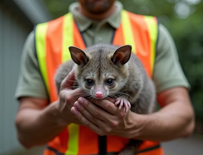 Animal handler safely recovering a deceased possum in Mount Martha