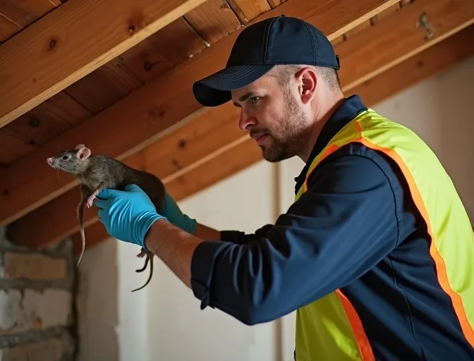 Technician inspecting a roof cavity for a dead rat in Mount Martha
